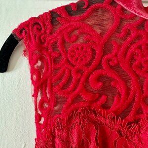 Stunning Red Lace/Velvet Tadashi Shoji Cocktail Dress Sz12